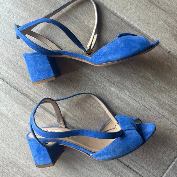 Benincasa Milano Blue Strappy Chunky Heels Made in Italy Size 37.5 - Picture 1 of 8